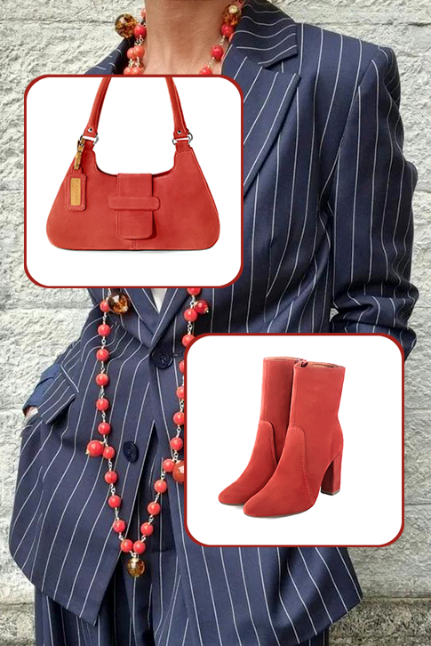 Scarlet red women's ankle boots with a zip on the inside. Round toe. High block heels. Worn view - Florence KOOIJMAN